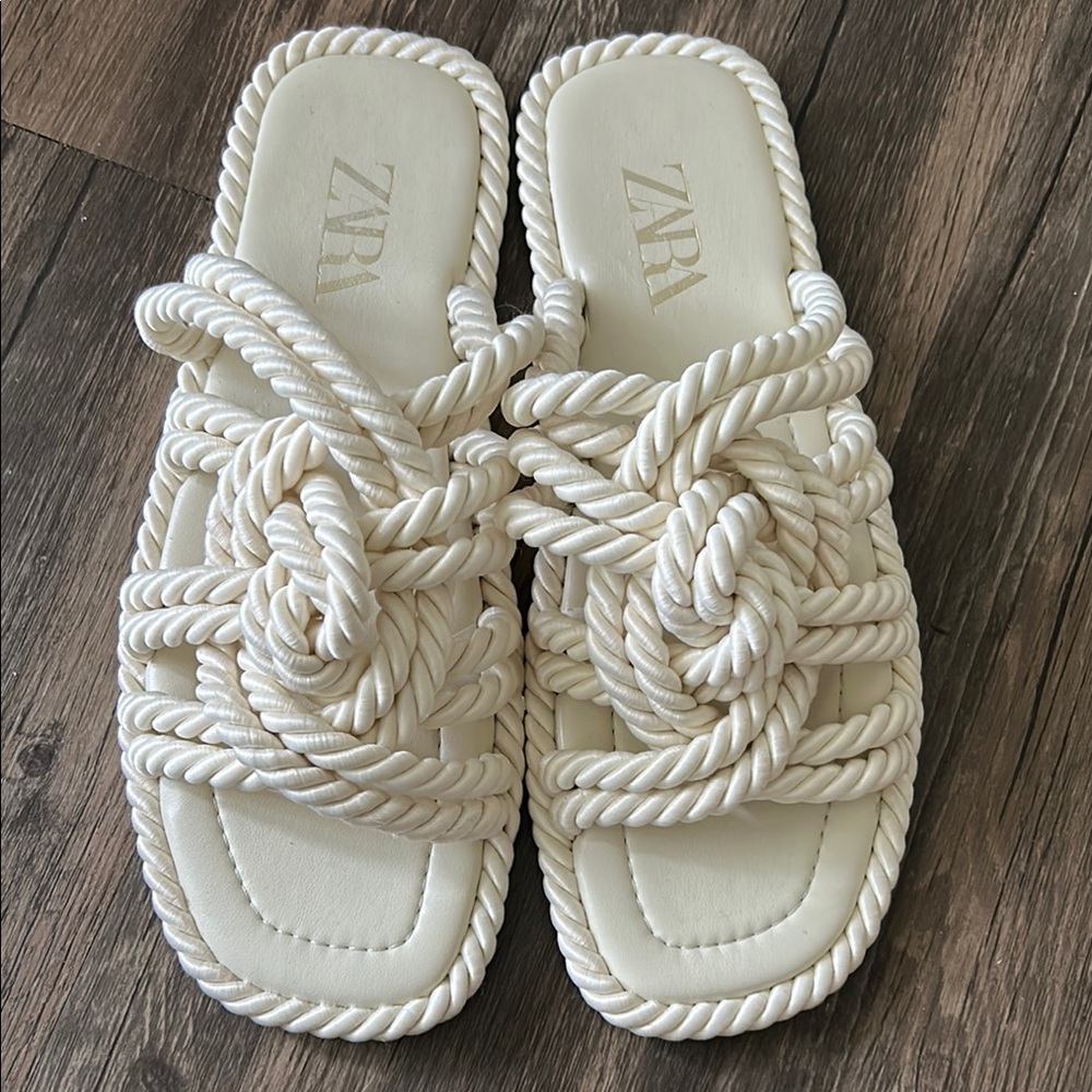 Zara Cream Rope Slide Sandals